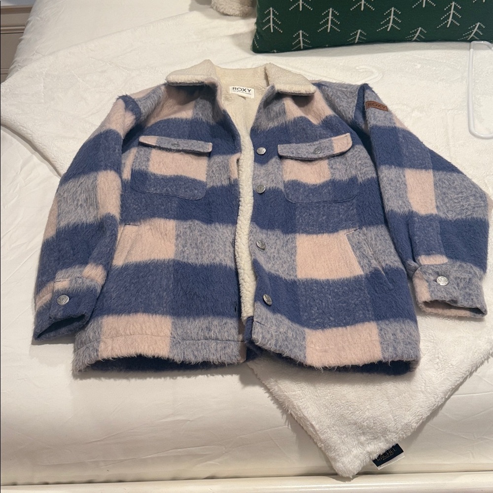 Roxy Blue and Cream Checkered Teddy Jacket